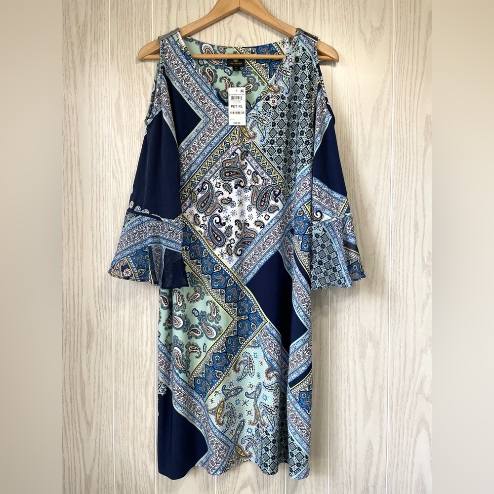 JM Collection Bohemian Escape Blue Combo Dress Size Petite XL NWT